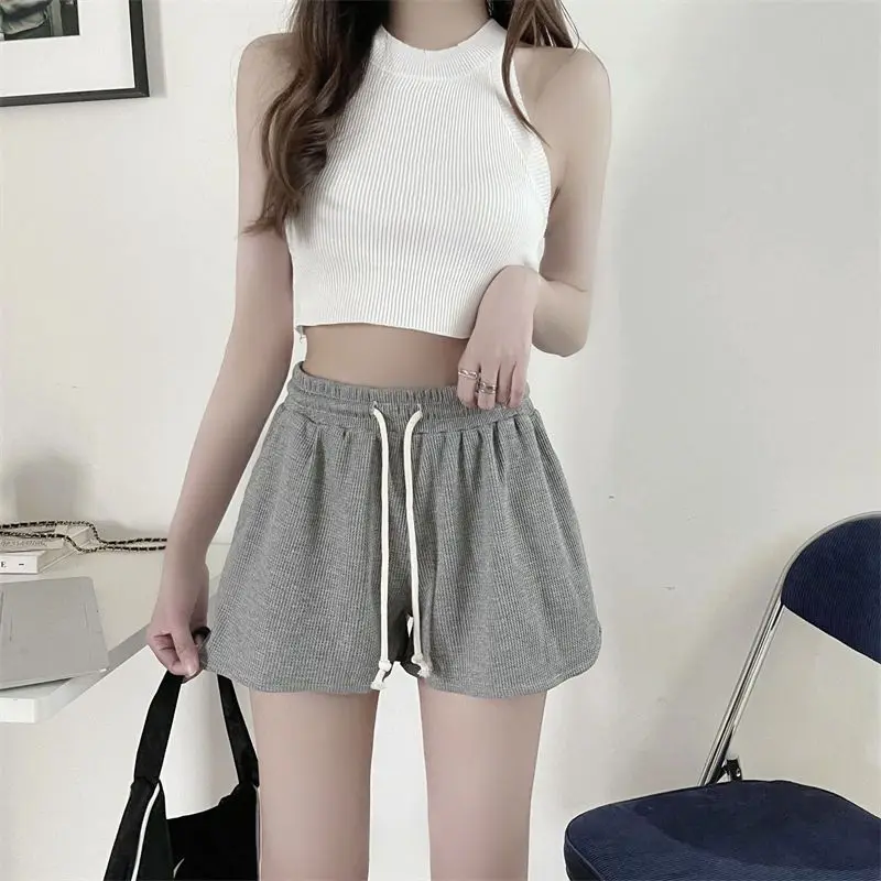 Female Student Drawstring Sports Casual Pants Summer New High Waisted Slimming Loose Wide Leg Shorts