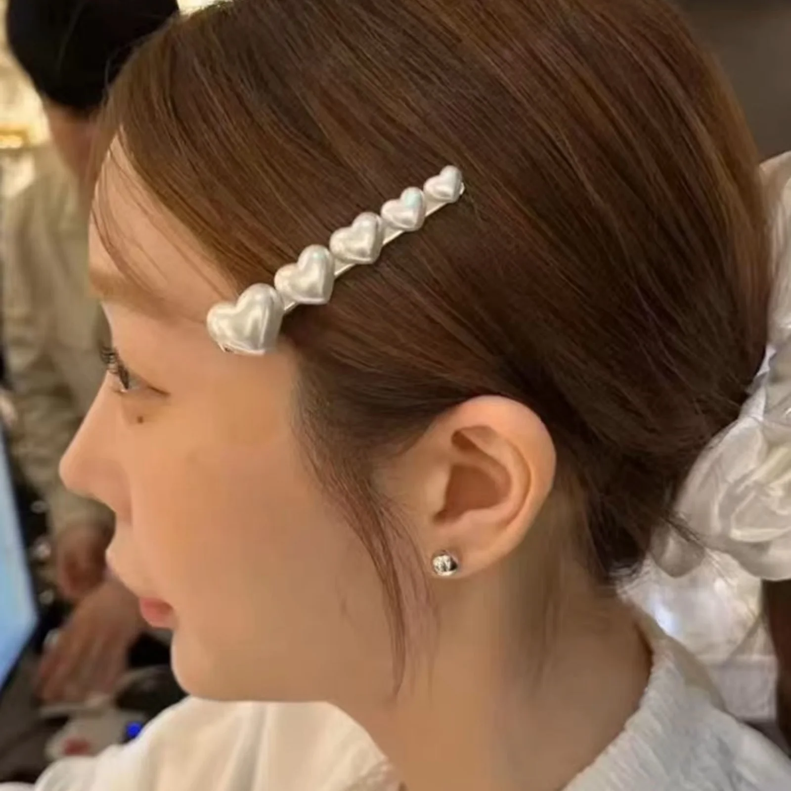 1PC Silver Heart - Shaped Hair Clips Set, 2Pcs Trendy Hairpins, Cute Korean - Style Hair Accessories For Women