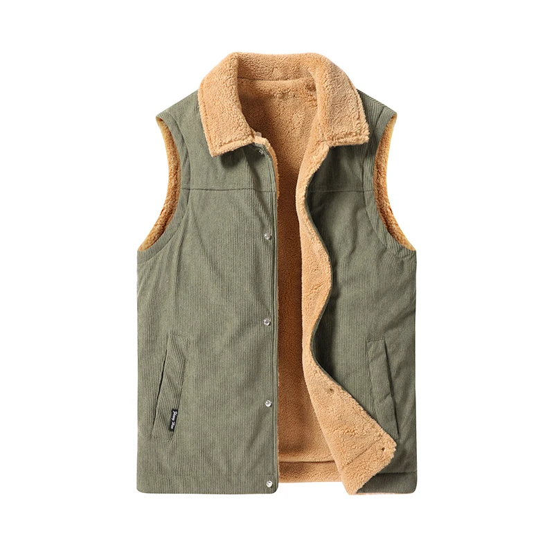 Winter Fleece Vest Men Button Down Windproof Warm Winter Vests Solid Vintage Thicken Sleeveless Waistcoat Plus Size 6XL