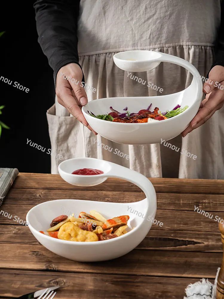 

Ceramic White KTV Snack , Creative French Fries , Anti Drop Bar Cold Dish Plate, Salted Vegetable Plate, Commercial