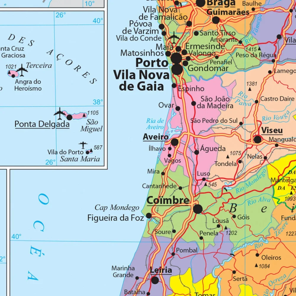 Retro Transportation Map of The Portugal 150*225cm in French Vinyl Canvas Painting Wall Poster School Supplies Home Decor