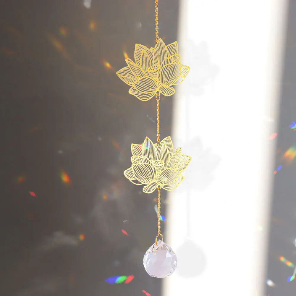 Lotus Ginkgo Crystal Wind Chime Maple Flower Pendant Sun Catchers Home Decor Rainbow Chaser for Outdoor Garden Windchimes