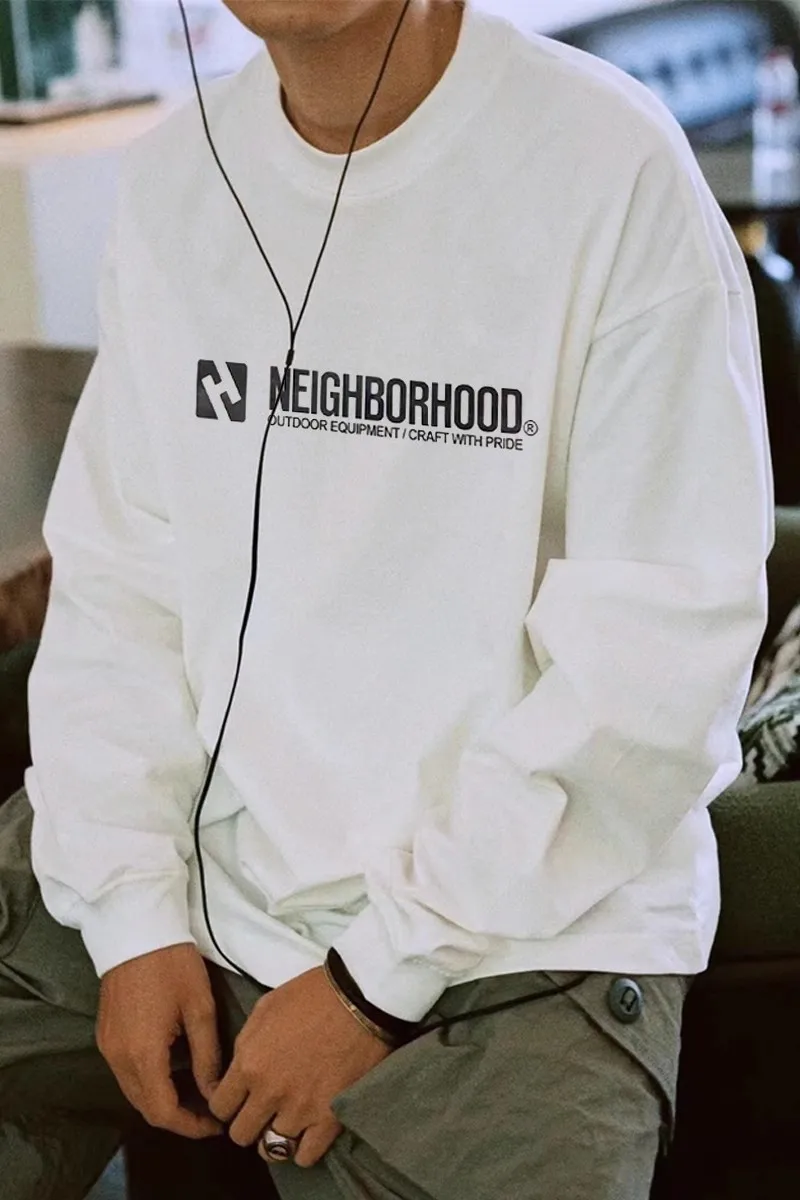 

2024 NEIGHBORHOOD NBHD letter printed men women heavyweight cotton round neck casual long sleeved T-shirt TX1040