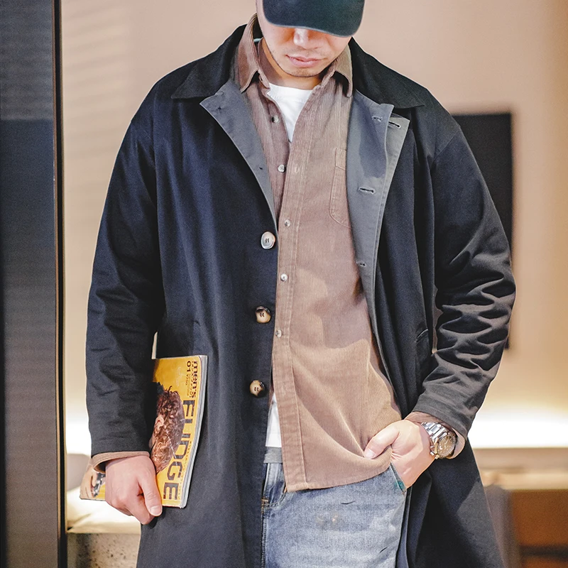 Maden Casual Balmacaan Trench Coat Loose Fit Green Windbreaker