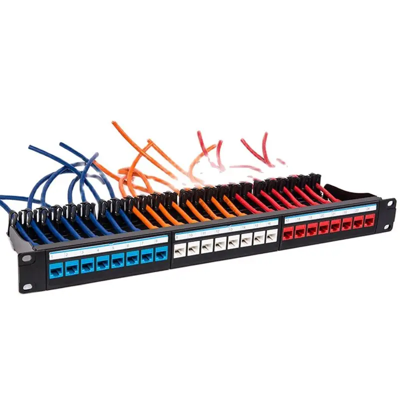 Pass-through Patch Panel Cabo de Rede 1u Rack Tie- 24 Port Cat6 Rj45 Adaptador Keystone Jack Modular Distribuição Quadro 19 - Imagem 4