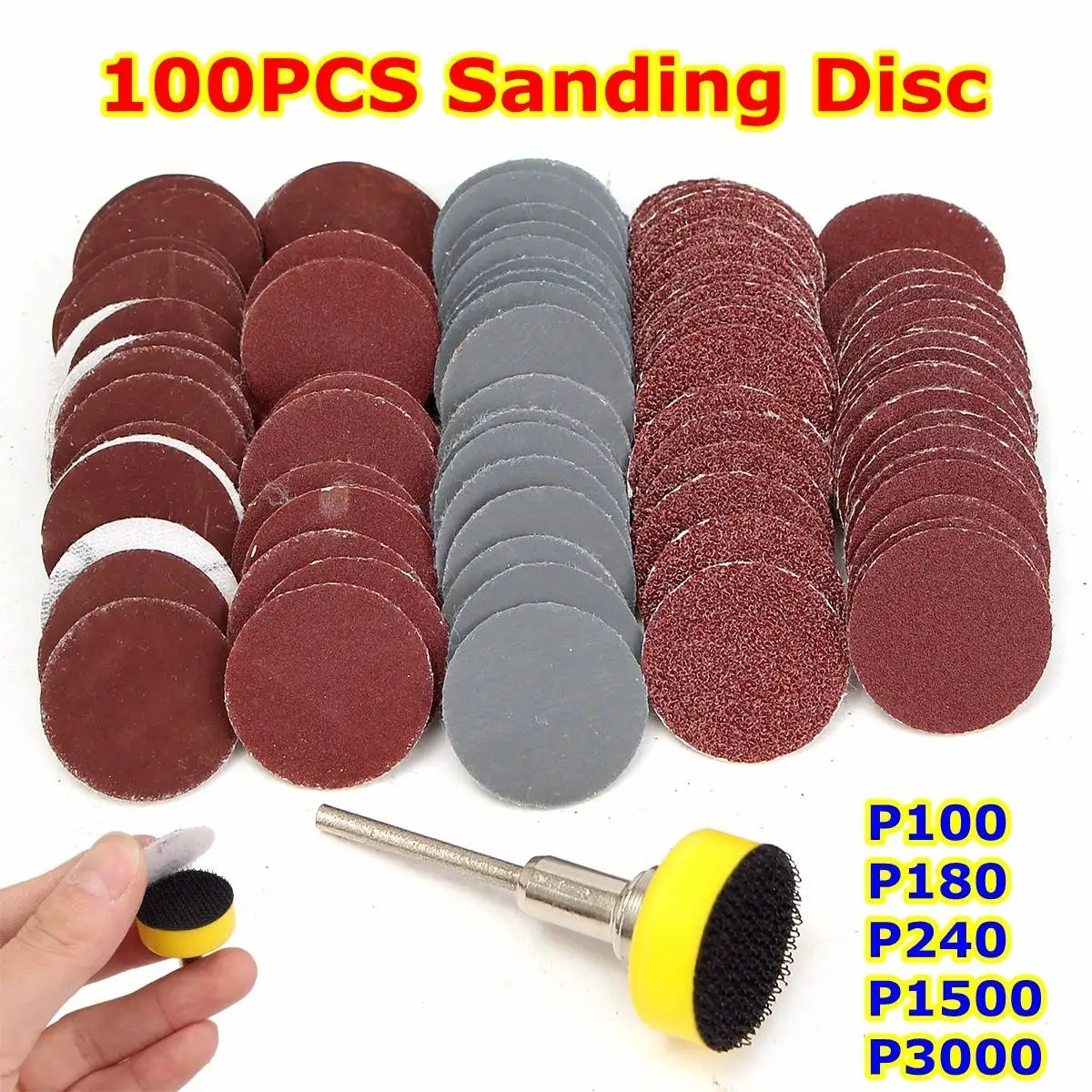 

100Pcs Mixed Set 1inch Sanding Disc + Loop Sanding Pad 1inch + 1/8inch Shank Abrasives Ho Loop Backer SandPaper