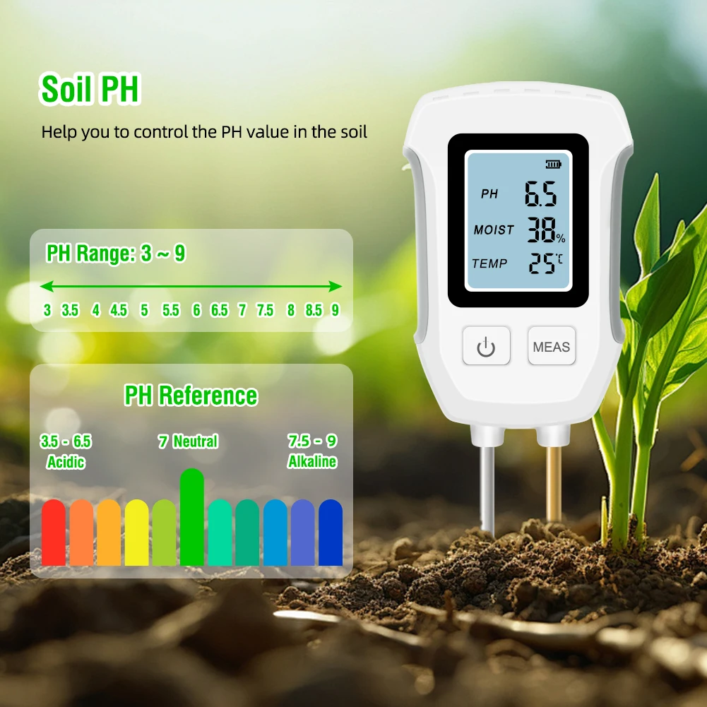 Soil Meter Digital pH Moisture Fertility Light Temp Humidity Analyzer for Garden