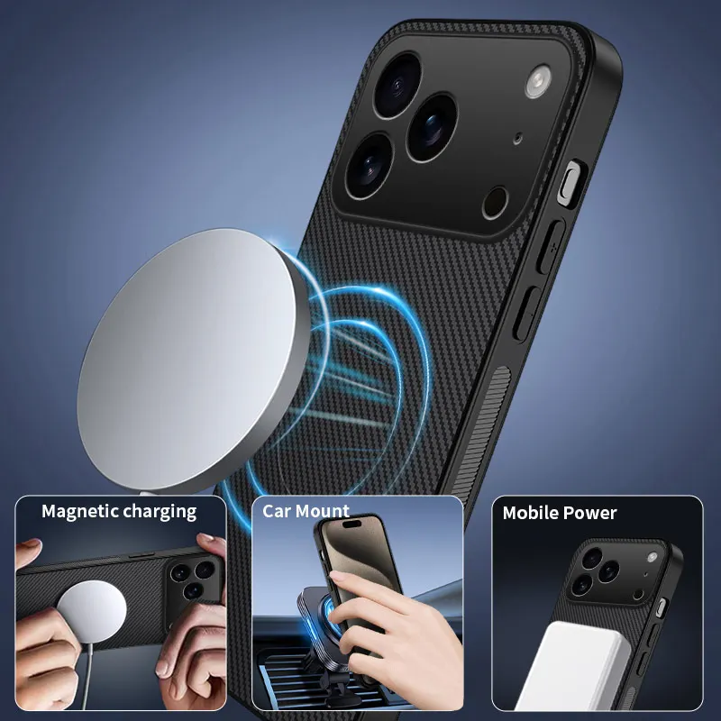 Magnetic Carbon Fiber Texture Phone Case with Magsafe-Compatible Protective Back Cover