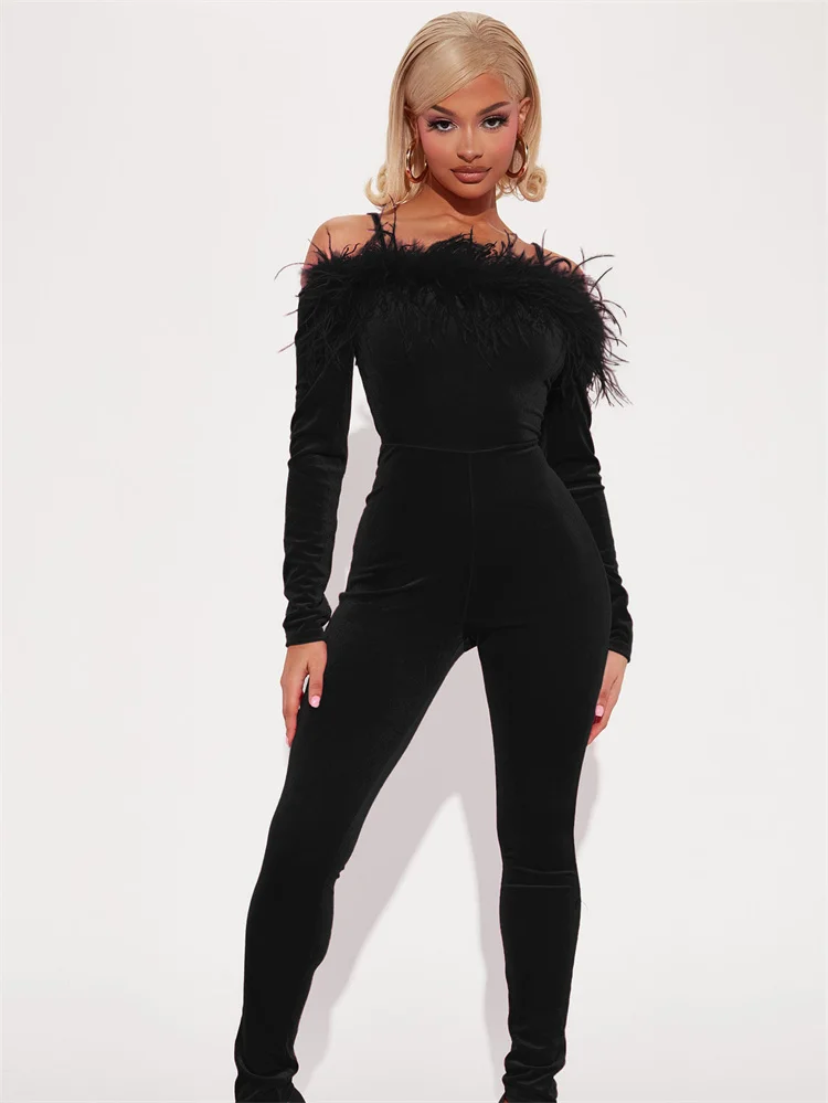 Bodycon Sexy Rompers Womens Jumpsuit Long Sleeve Overalls For Women  Strapless Ribbed Clubwear Night Party Velvet Jumpsuit Women - Jumpsuits -  AliExpress