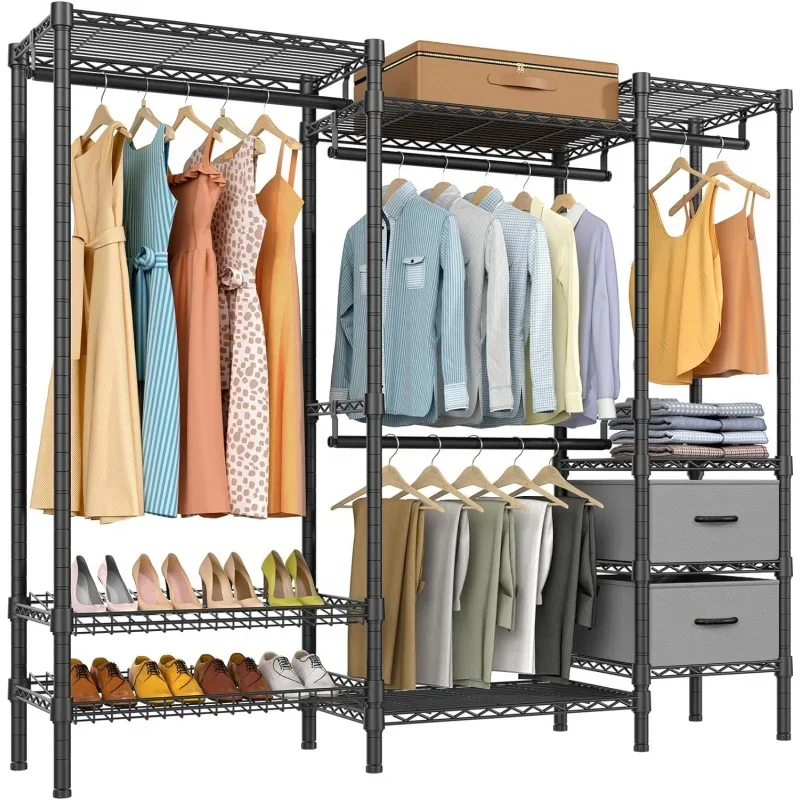 

VIPEK V8 Wire Garment Rack, Heavy Duty Clothes Rack with Adjustable Shelf, 2 Storage Drawers, 2-Tier Shoes Racks, Freestanding W