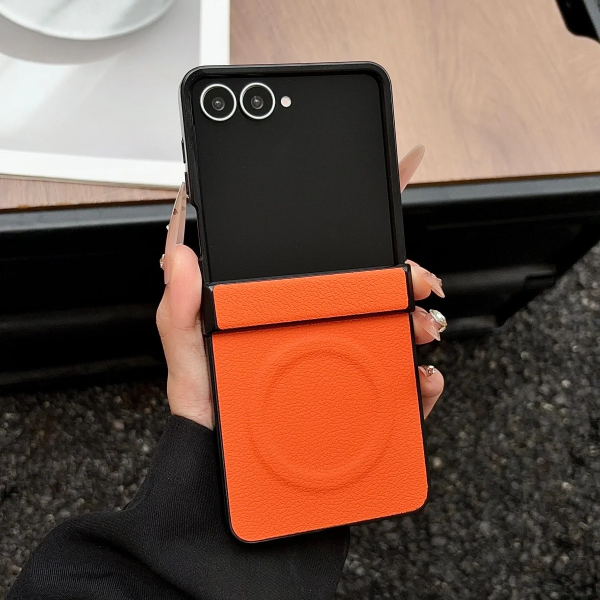 Luxury Leather Magnetic Phone Case with Shockproof Hinge Protection