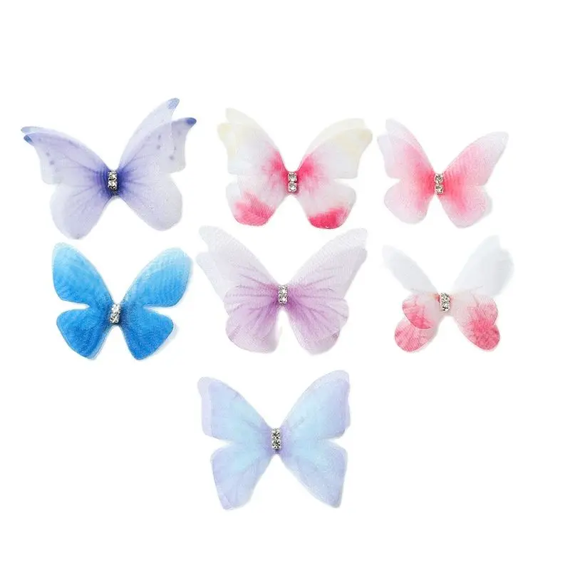 30Pcs 4-4,5 cm Weihnachten 3D Zwei Schicht Organza Schmetterling Mit Strass Applikationen Für Hochzeit Kleid DIY Headwear dekoration – Detail 1