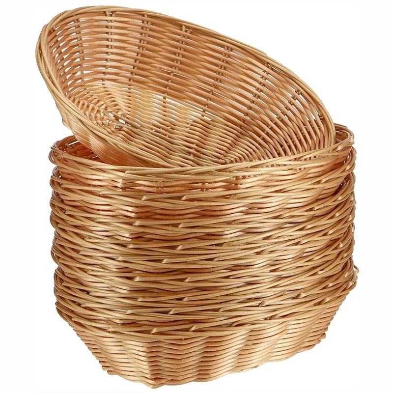12Pcs Handwoven Oval Plastic Basket, Wicker Bread Baskets, Tabletop Fruit Vegetables Food Serving Basket for Home & Kitchen 4