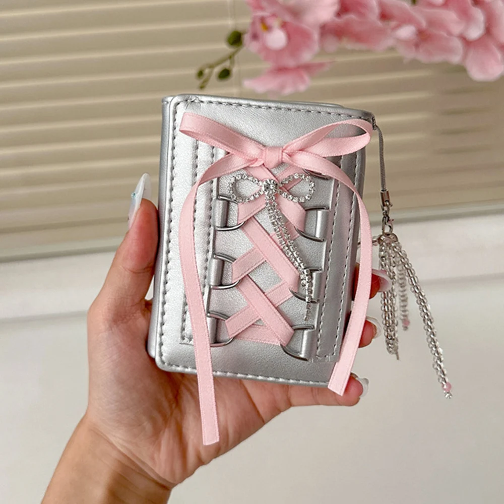Korean Style Y2k Wallet For Women Girls PU Strap Snap On Three