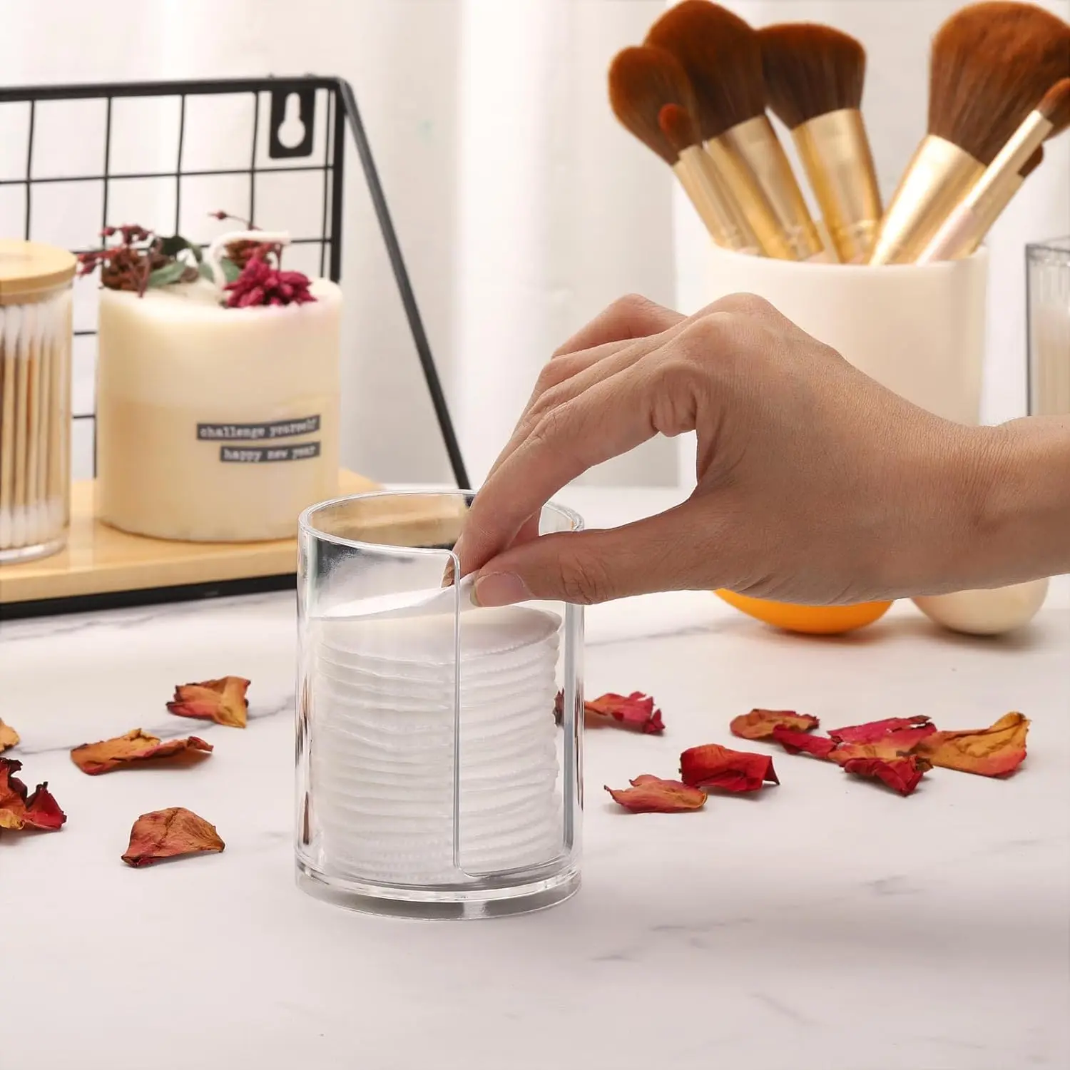 Acrylic Disposable Paper Cups Holder Cosmetic Cotton Storage Rack Bathroom Mouthwash Cup Dispenser Makeup Table Organizer 2