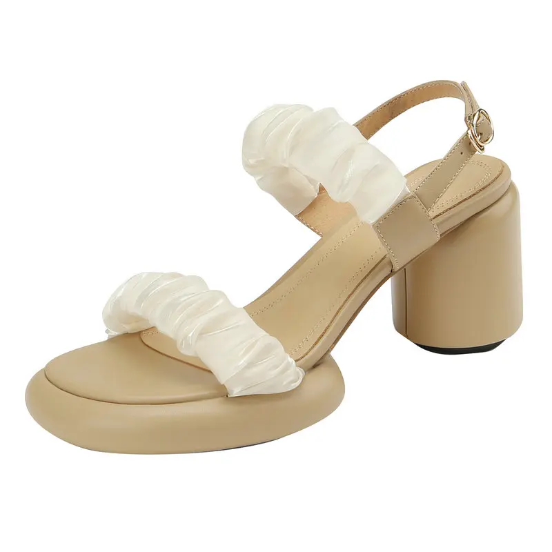 

2023 Newly Launched Summer Women Sandals Genuine Leather Shoes Round Heels Ladies Footwear Fashion Comfortable Pumps