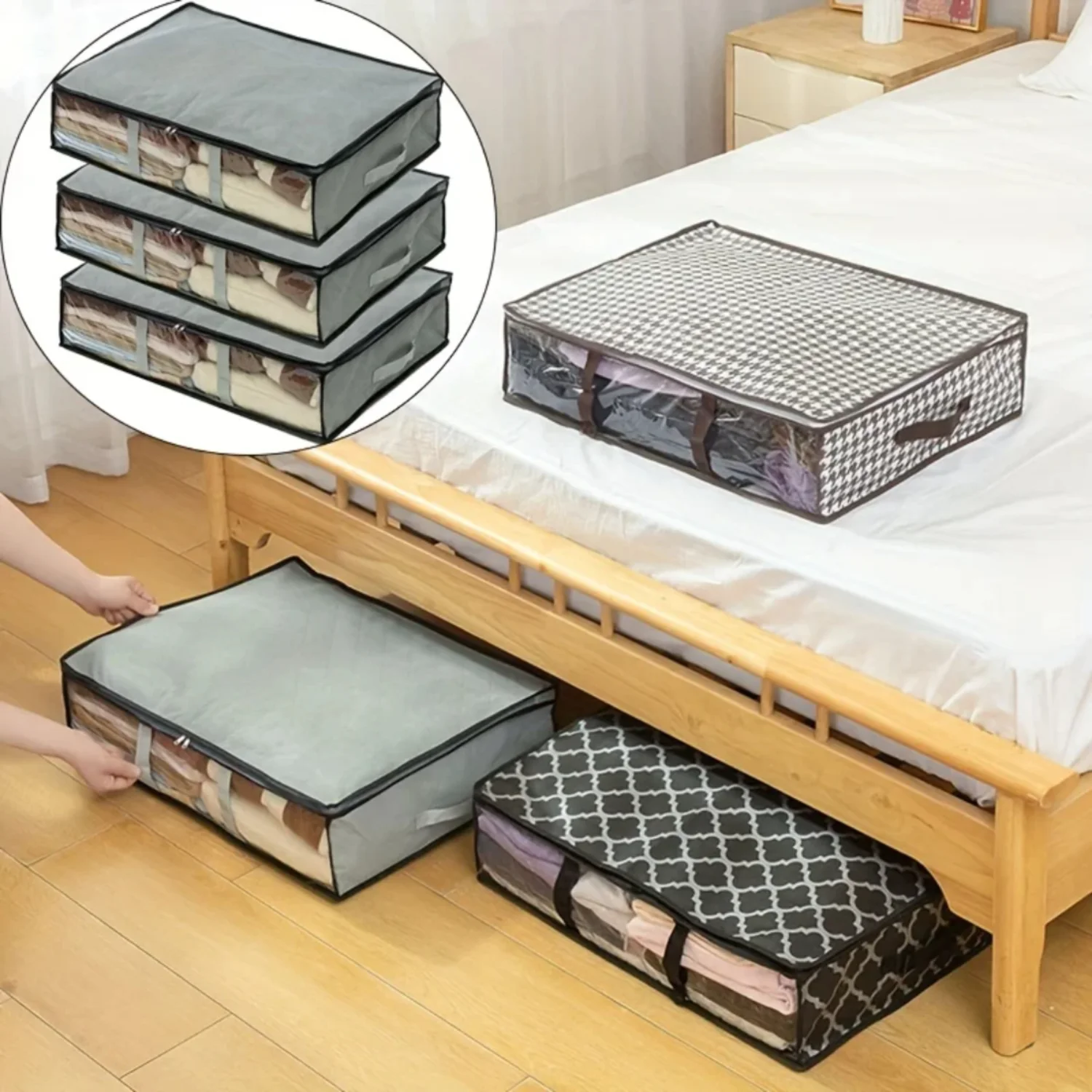 1pc Foldable Under Bed Container with Handles-Space Saving Organizer Comforters,, Clothing,Toys-40L Capacity