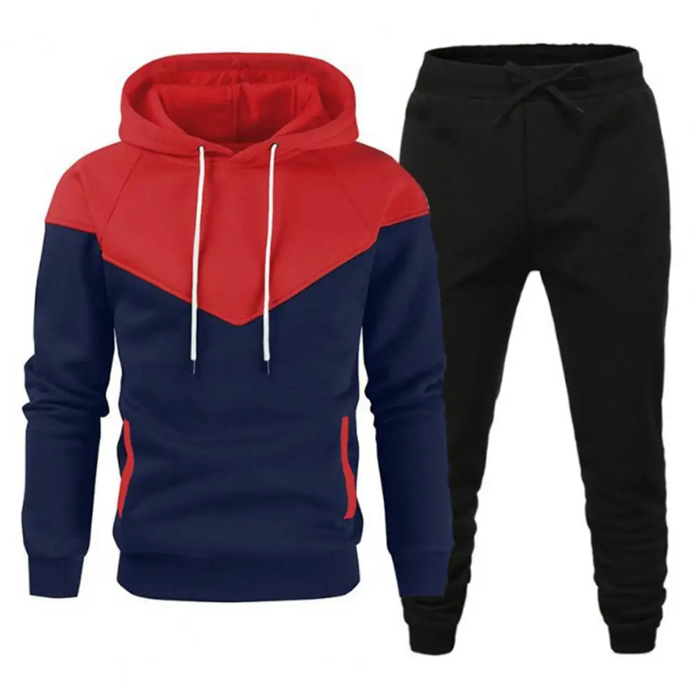 Top Trousers Set Cozy Activewear Set Color Matching Hoodie Sweatpants with Elastic Waist Ankle Bands Soft Warm Stylish for Men