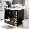 30" Bathroom Vanity , Modern Bathroom Sink Cabinet with 2 Doors and 4 Drawers,  with Undermount Resin Sink, Black 1
