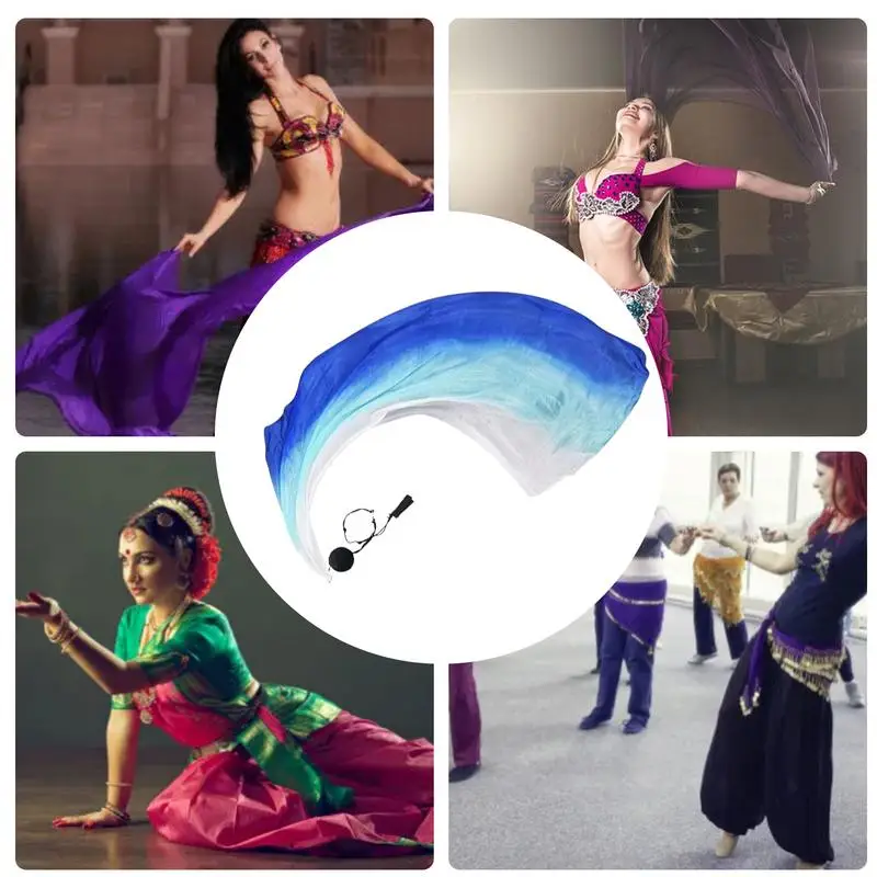 Belly Dance Veil Silk Colorful Silk Flag Ribbon Streamer Gradual Colors Elegant Silk Flag Ribbon With Poi Ball For Dance Flow 5