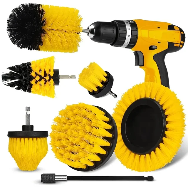 7-Piece Drill Brush Attachment Set, Cleaning Brush Tool Kit, Multi-Purpose Drill Brush with Extension Pole for Floor, Automotive 1