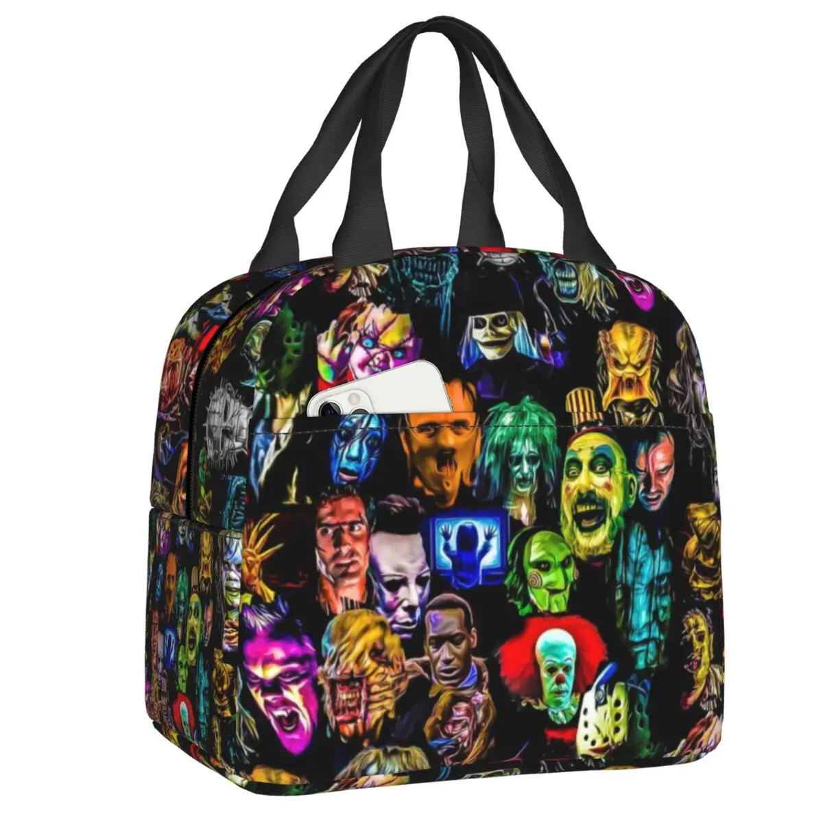 

Horror Film Baddies Legends Insulated Lunch Bag Chucky Alien Predator Killer Portable Thermal Cooler Food Lunch Box for Women