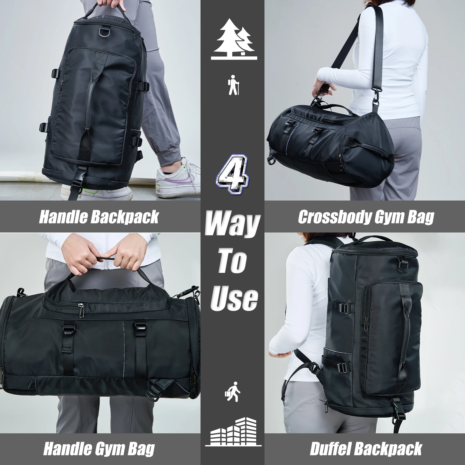 20 Inch Men's Gym Duffle Bag – 40L Weekender Overnight Bag, Water-Resistant, Carry-On Size, For Travel & Sports