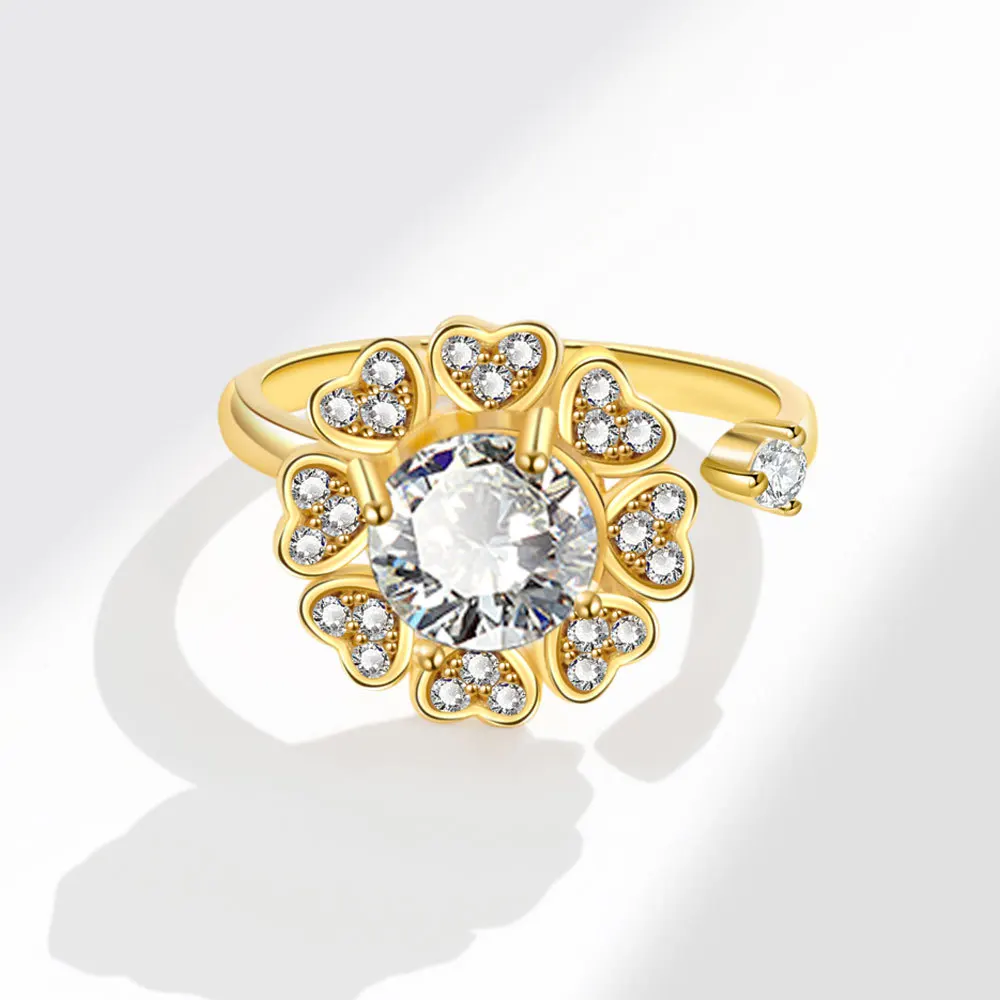 SMJEL Flower Shiny Rhinestone Rotatable Fidget Spinner Ring for Women Anti Anxiety Butterfly Animal Design Anti Stress Accessory