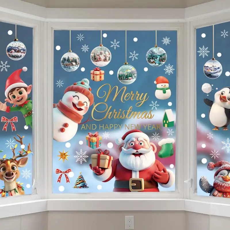 9 sheet Christmas Window Clings Santa Claus and scenery pendant Decals glass static removable stickers Winter Holiday Decoration