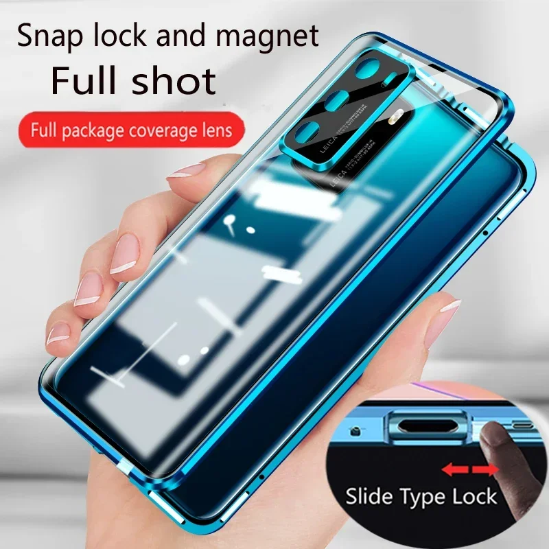 Premium Double-Sided Tempered Glass Magnetic Phone Case with Full Lens Protection