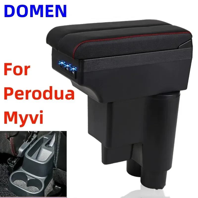 

For Perodua Myvi Armrest Box Interior Parts Car Central Content With Retractable Cup Hole Large Space Dual Layer USB Charging