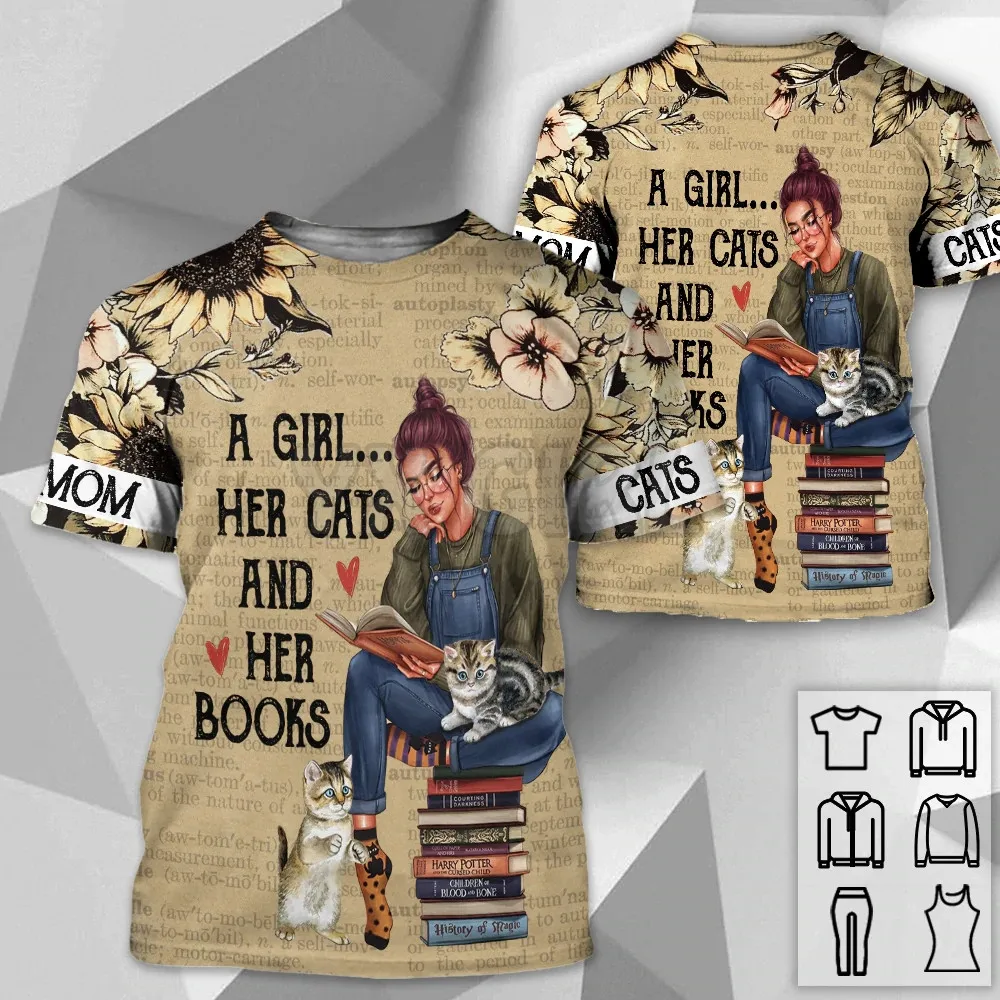 

Лето 2022, футболки с 3D-принтом ее девушка, ее кошки и ее книги, футболки с забавной собакой, Футболки унисекс