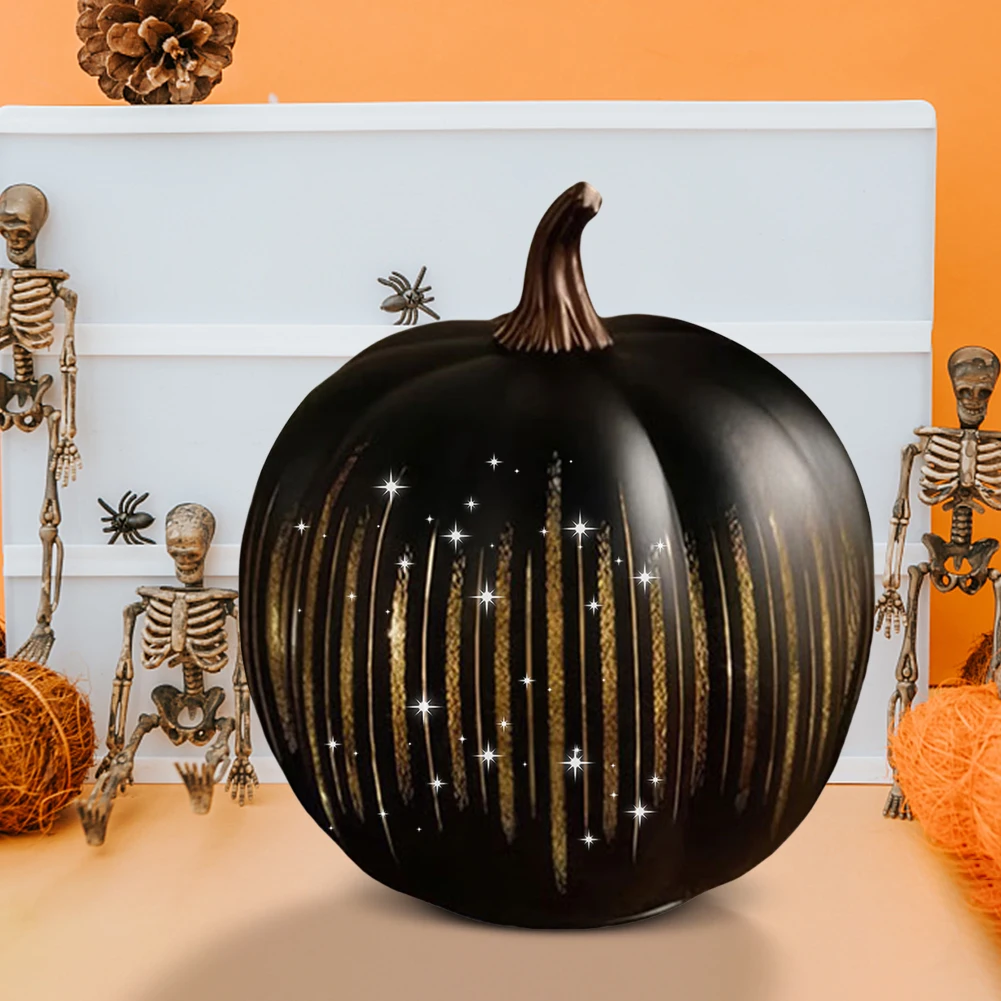Timer Lighted Sparkling Starry Night Glass Pumpkin Glass Halloween Pumpkin Lamp Light for Home Bedroom Bathroom Hallway