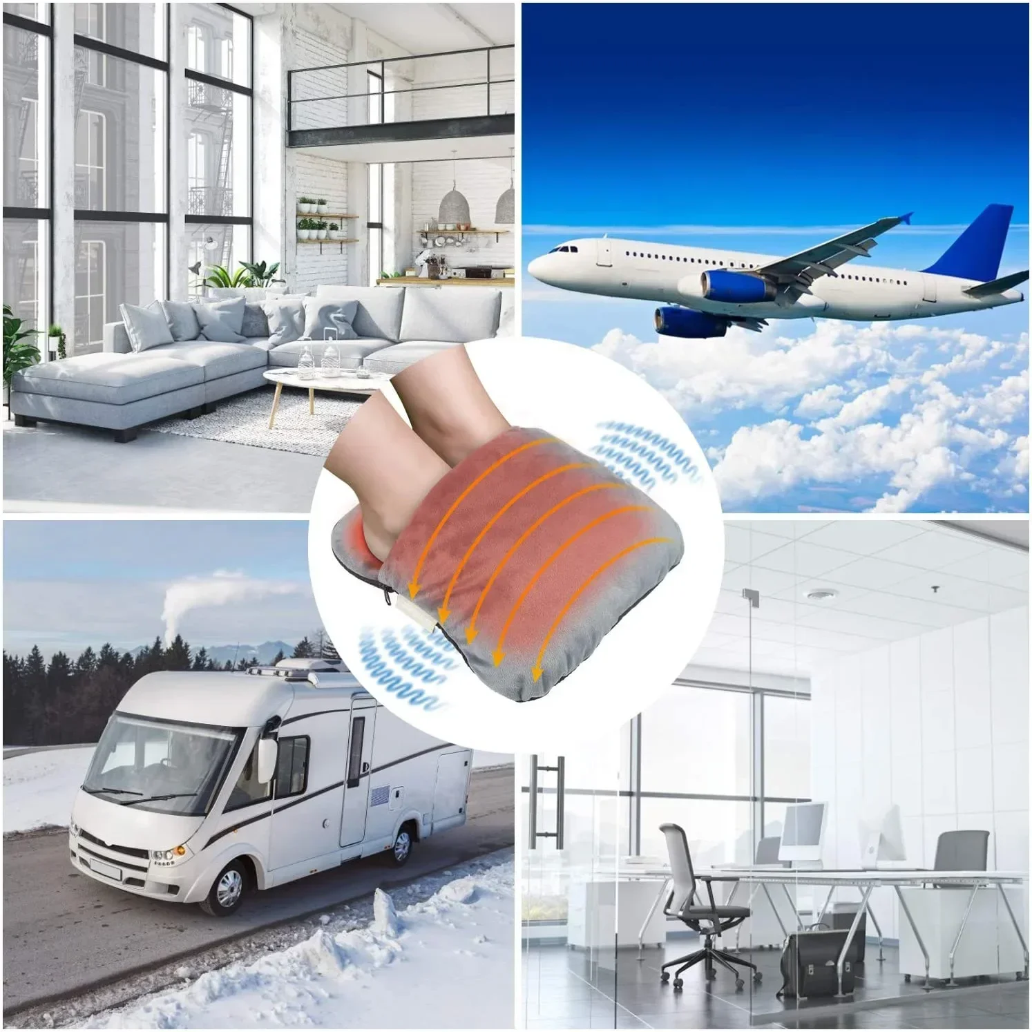 USB Rechargeable Electric Foot Warmer with Vibration Heat Massage Options Relieve Stress Tension Muscle Pain Flannel Material