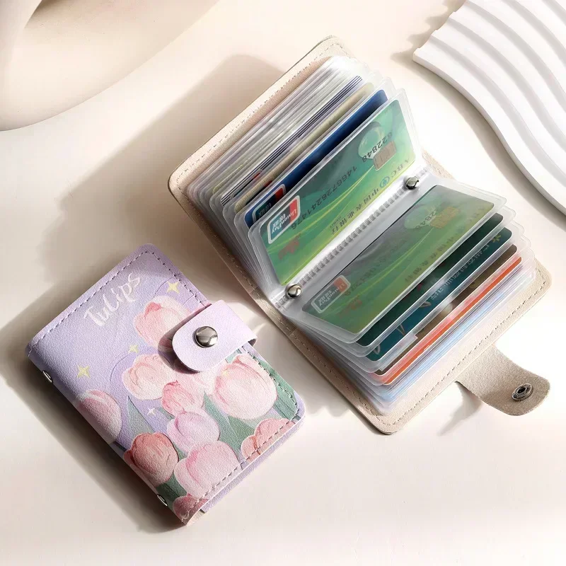 Women's Multi Slot Card Case Credit Card Holder ID Badge Holder Protective Covers Large Capacity Retro Bag Purse