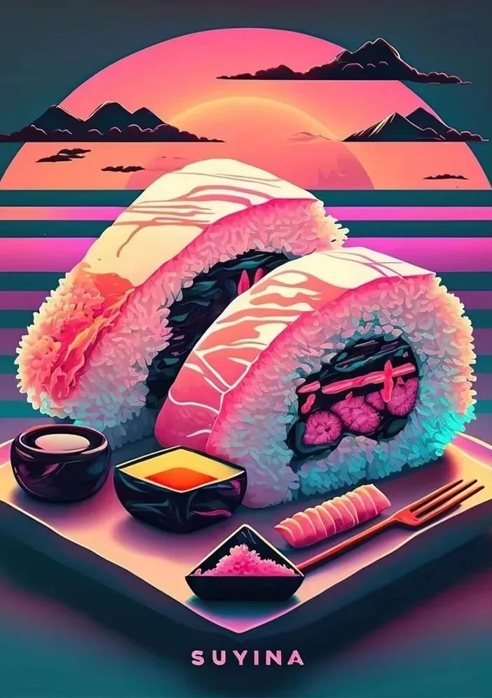 Japanese Salmon Sushi Canvas Wall Art - Cute Aesthetic Poster for Kitchen and Home Decor