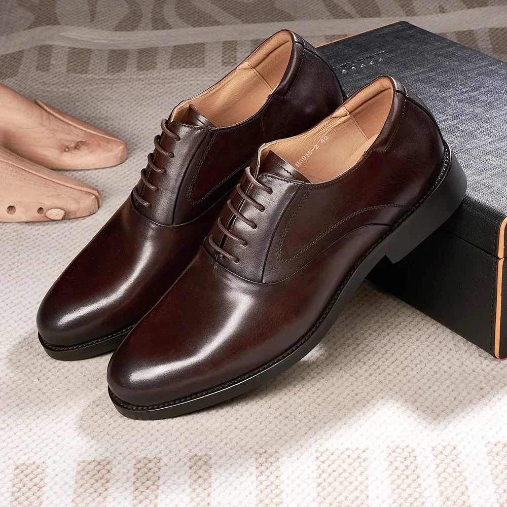 Formal Genuine Leather Derby Men's Shoes Handmade Goodyear Leather Shoes Classic Lace-up Business Banquet Dress Men