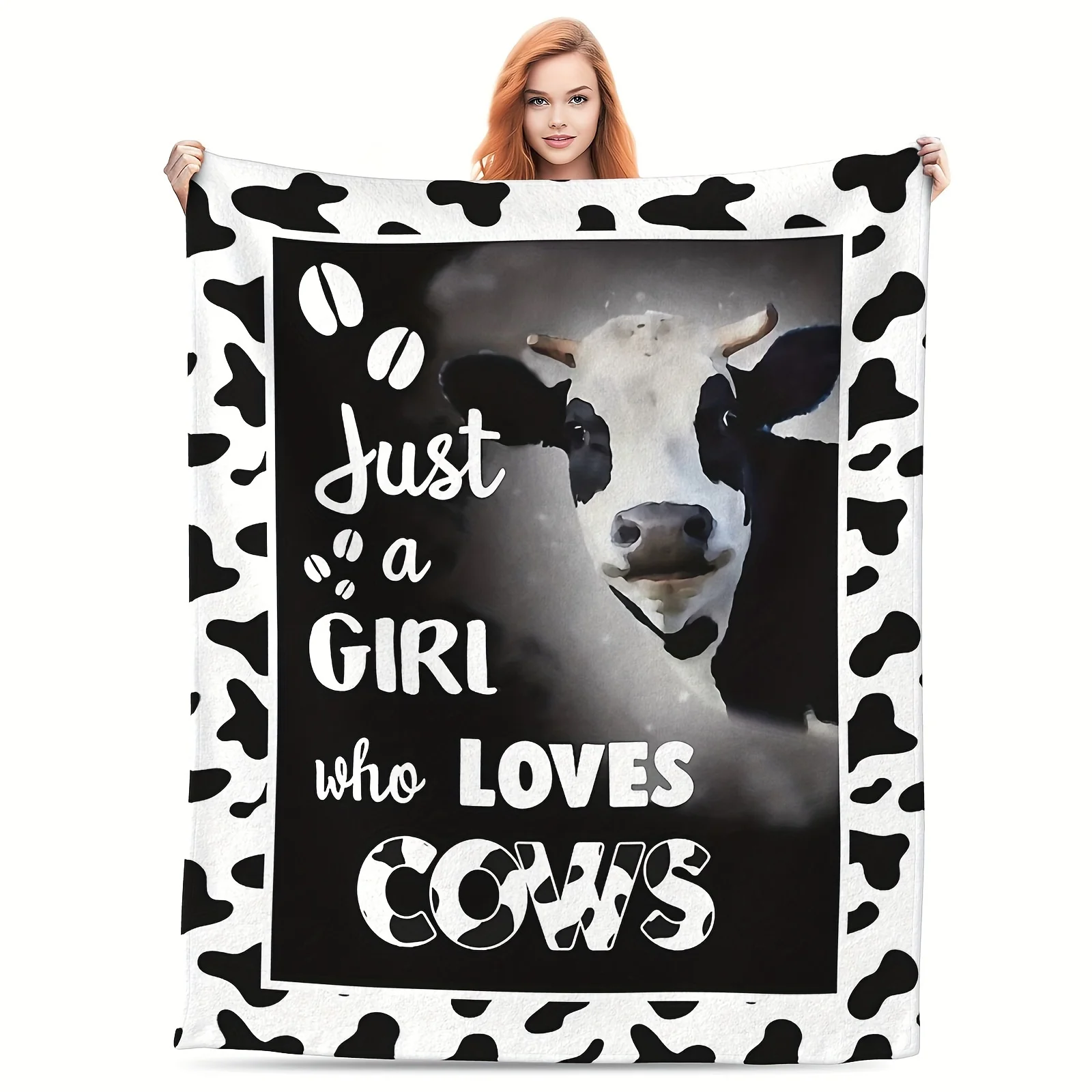 Black and white cow print flannel blanket, Cow pattern soft throw blanket for couch, Warm cozy animal print blanket for bed, Farmhouse cow design plush blanket, Lightweight cow fleece throw for travel, Cute cow flannel blanket for camping, Cow lover cozy decorative sofa blanket