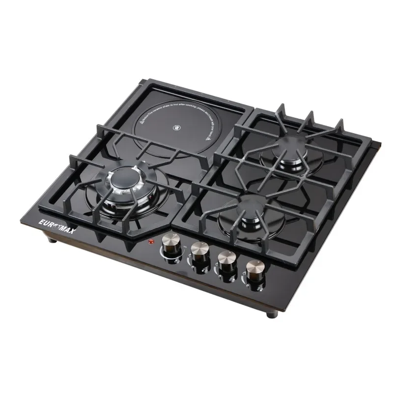 Factory ODM 3 Gas & 1 Electric Gas Cooker 4 Burners Built-In Glass Cooktops LPG/NG Gaz Stove Parts Cook Top Hobs