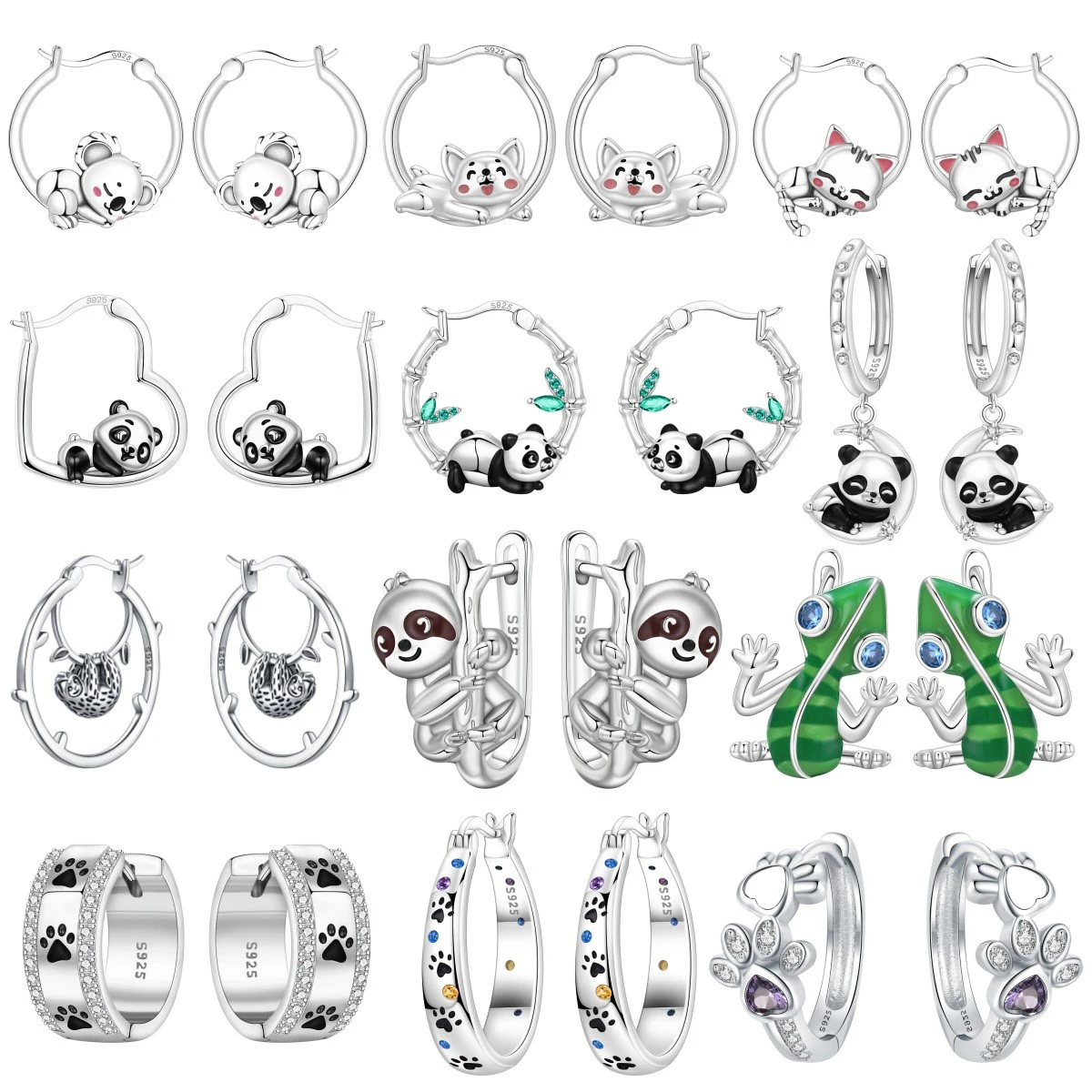 MISEFF S925 Sterling Silver Earrings Cute Animals Panda Sleeping Cat Earring For Engagement Wedding Party Birthday Jewelry Gift