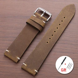 Handmade Vintage Leather Watch Strap - Retro Soft Cowhide Wristband, Multiple Sizes Available - 21mm (Dark Brown)