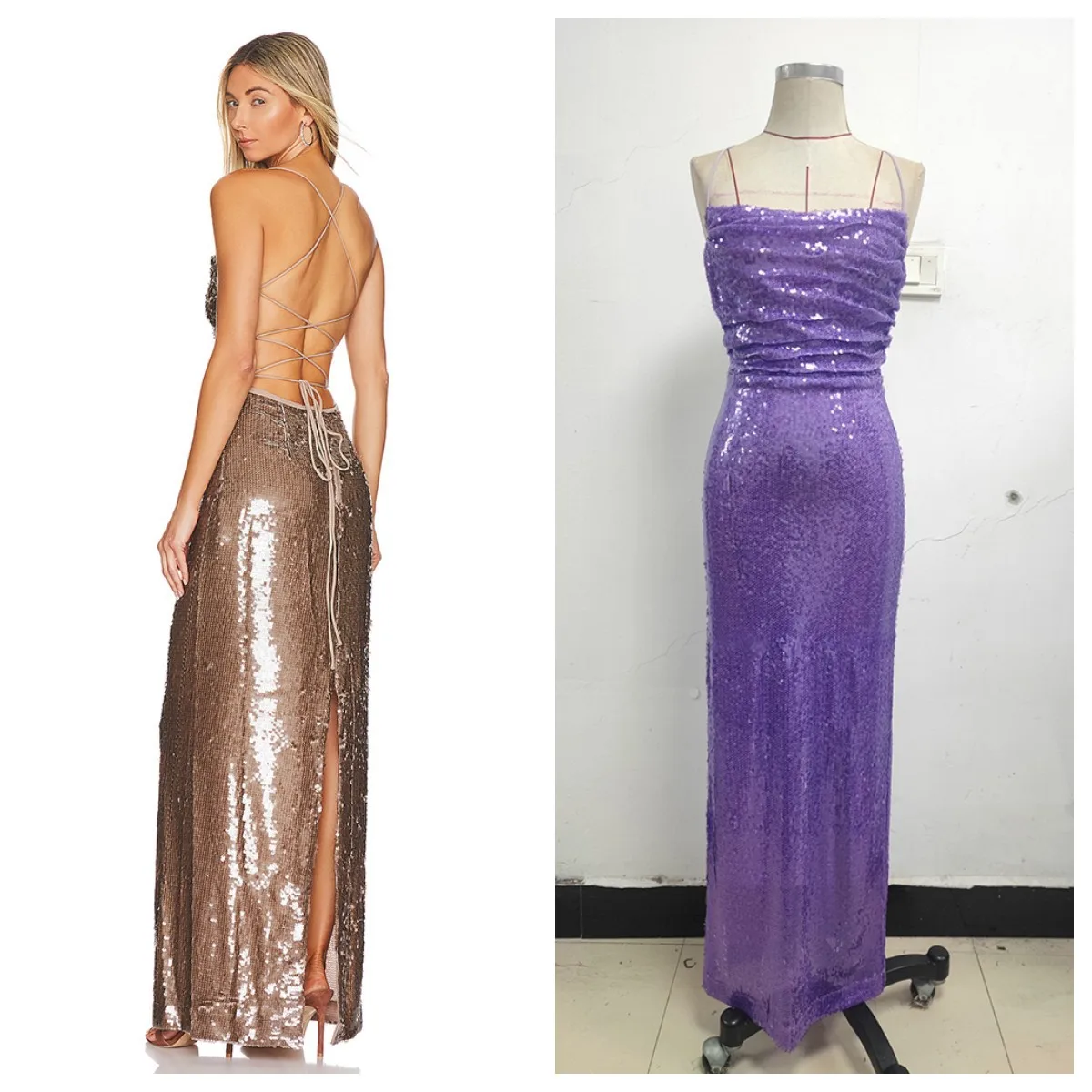

Summer Fashion Sexy Backless Bandage Dress 2023 Elegant Strap Suspender Slim Long Sequin Casual Party Dress