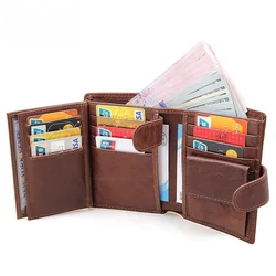 Genuine Leather Wallets For Men Vintage Thin Short Multi Function ID Credit Card Holder Money Bag RFID Anti-Theft Swipe