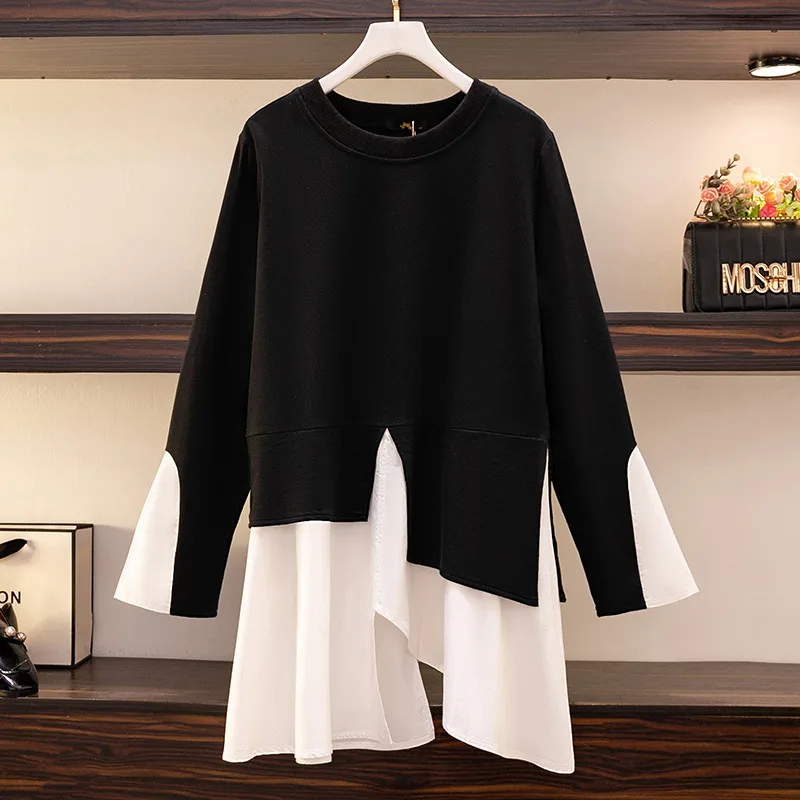 

Women's Irregular Hem Fleece Lined ColorBlock Sweatshirts, Plus Size Casual Pullover Sweatshirts for Autumn Winter