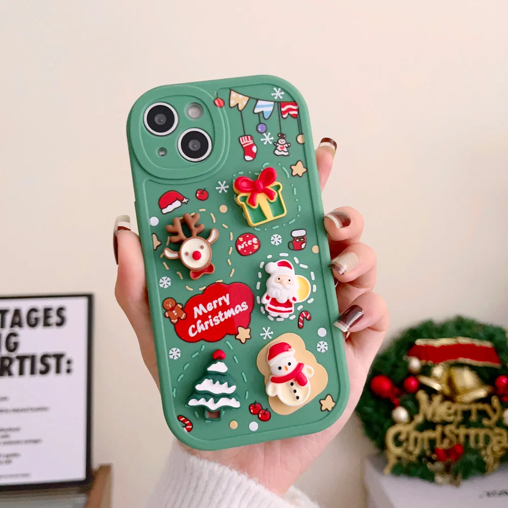 thumbnail image 1 of 3D Cartoon Santa Claus Christmas Phone Case For iPhone 15 14 13 12 11 Pro Max X XR XS Max Elk Snowman Soft Silicone Back Cover, 1 of 5