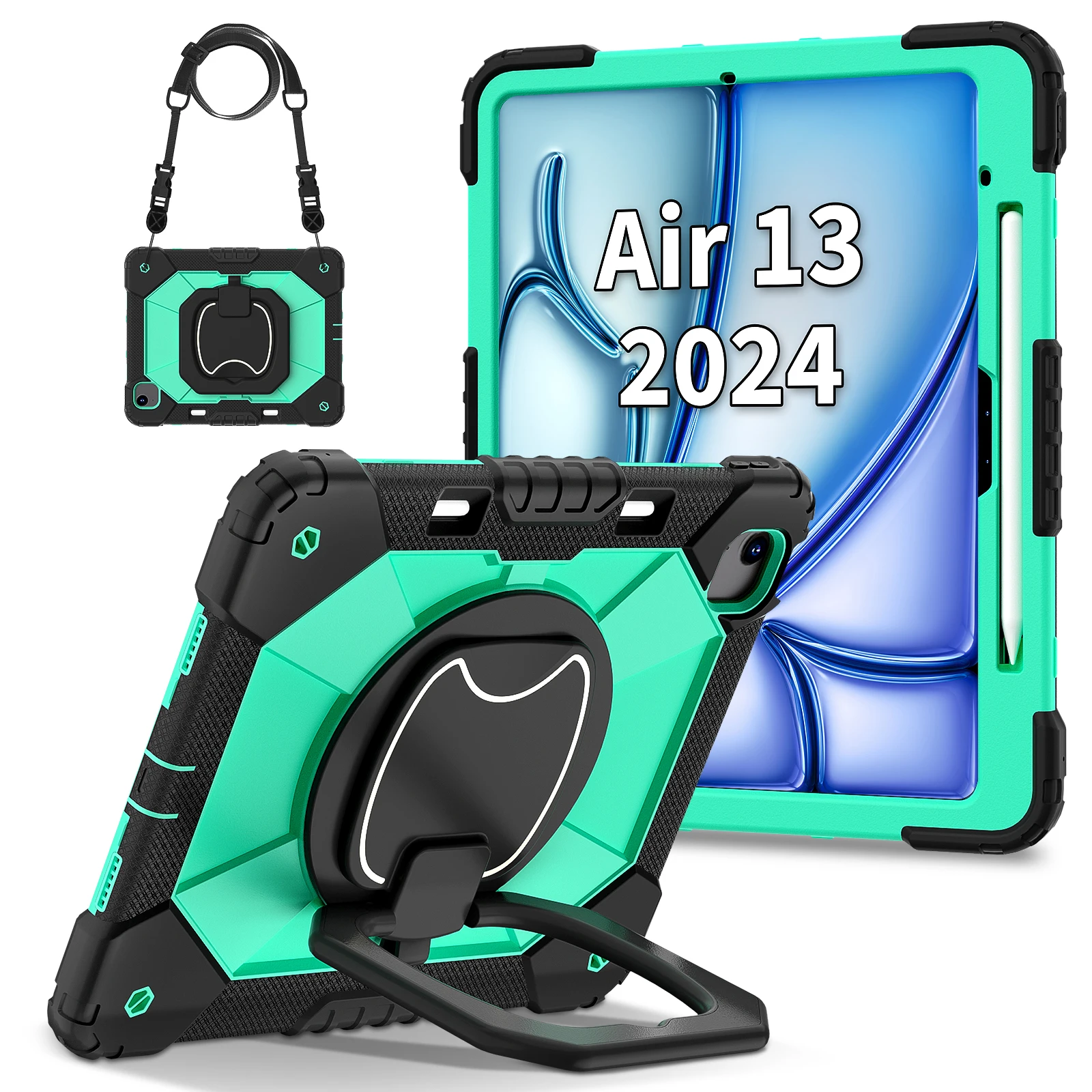 Durable Shockproof Tablet Case with Built-in Kickstand & Shoulder Straps