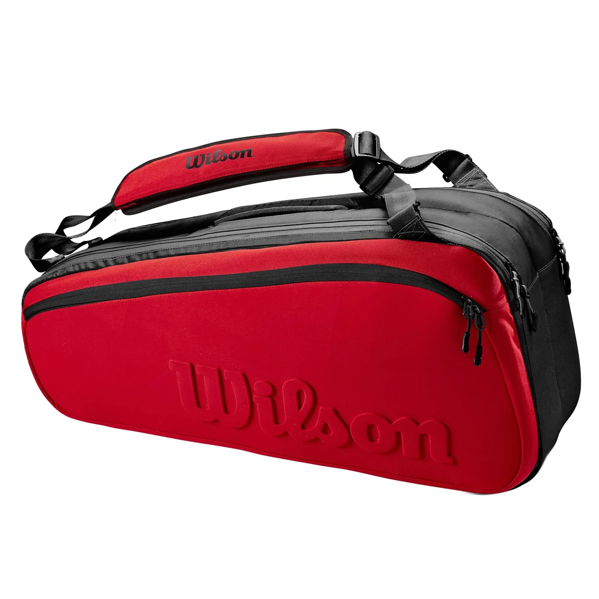 Wilson Embossed Logo Clash V2 Super Tour Tennis Bag For 6 Rackets PET Shell Racquet Backpack with Thermoguard Compartment Red