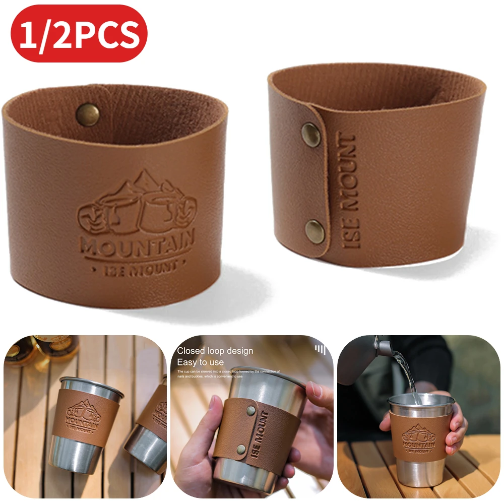 Portable PU Leather Cup Sleeve Water Bottle Cover Non-slip Insulator Sleeve Glass Bottle Case Sport Camping Picnic Cup Holder