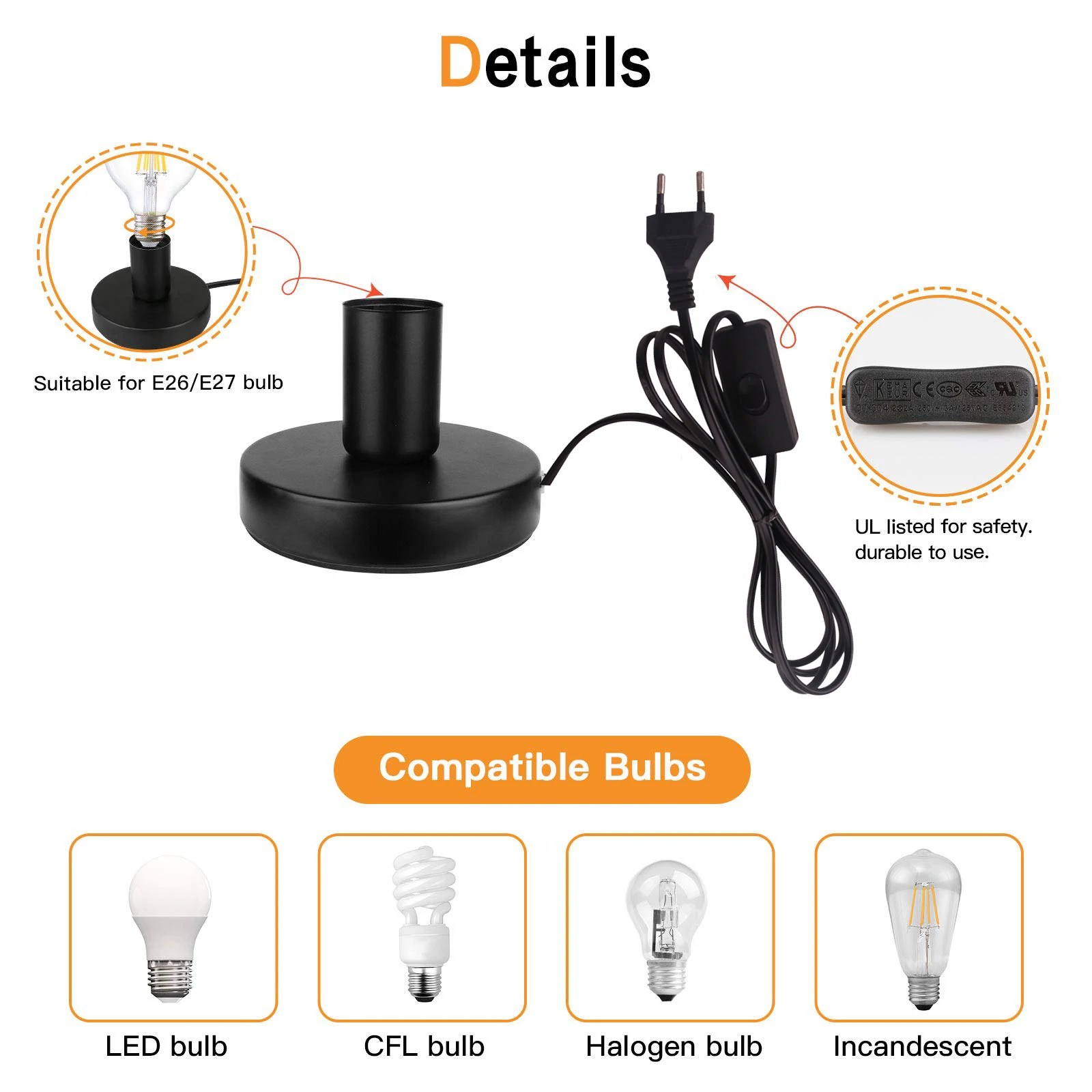 세련 된 금속 테이블 램프 자료 EU 플러그 220V 1.8cm 코드 E26 E27 빈티지 데스크탑 밤 빛 침실 거실 장식