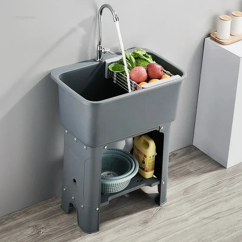 PP Plastic Kitchen Sinks Home Vegetable Sink Minimalist Commercial Kitchen Accessories Floor-standing Large Sinks For